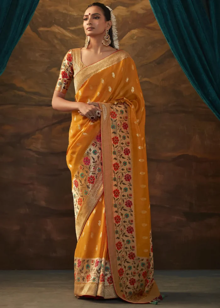 Orange Paithani Silk Saree