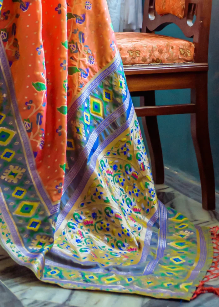 Orange Paithani Silk Saree