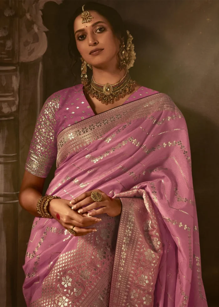 Orchid Pink Banarasi Silk Saree