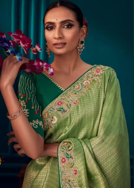 Parrot Green Kanjivaram Silk Saree