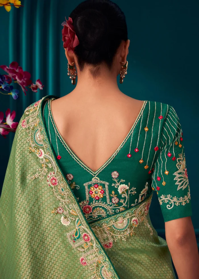 Parrot Green Kanjivaram Silk Saree