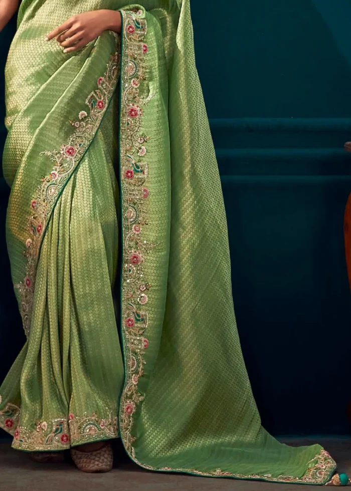 Parrot Green Kanjivaram Silk Saree