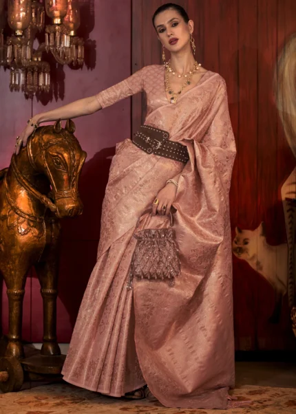 Peachy Pink Banarasi Saree