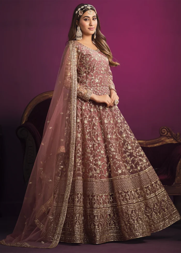 Peachy Pink Heavy Embroidery Anarkali