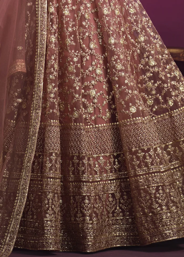 Peachy Pink Heavy Embroidery Anarkali