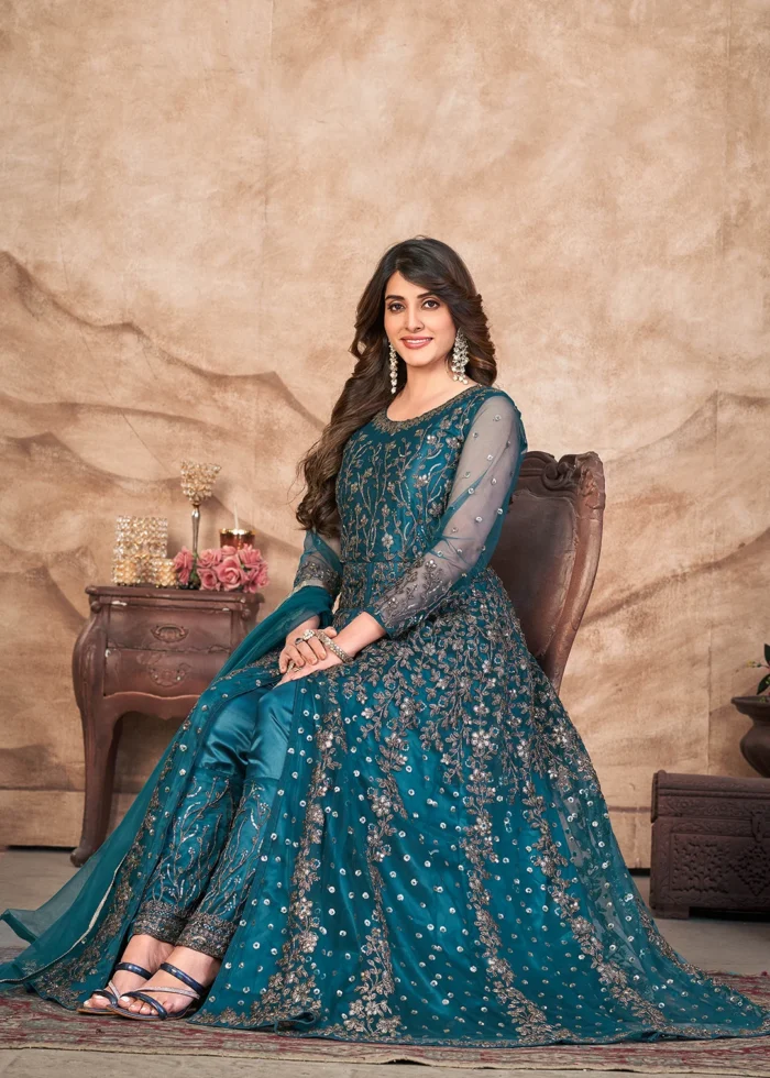 Peacock Blue Heavy Embroidery Anarkali