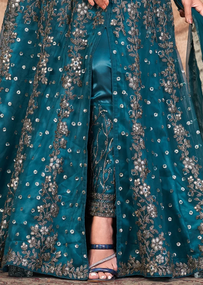 Peacock Blue Heavy Embroidery Anarkali