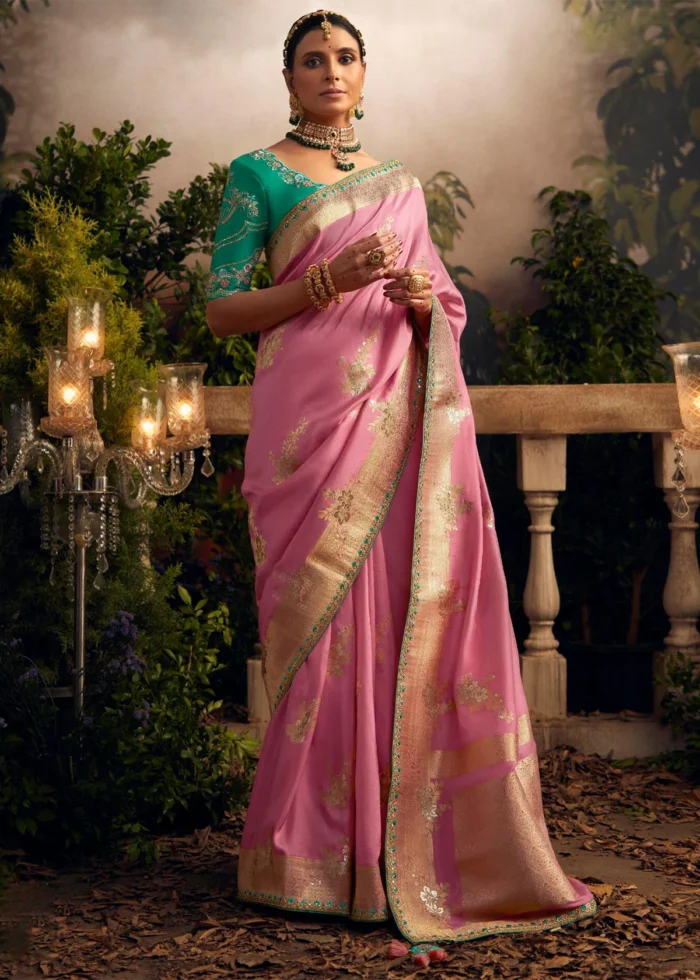 Pink Banarasi Dola Silk Saree