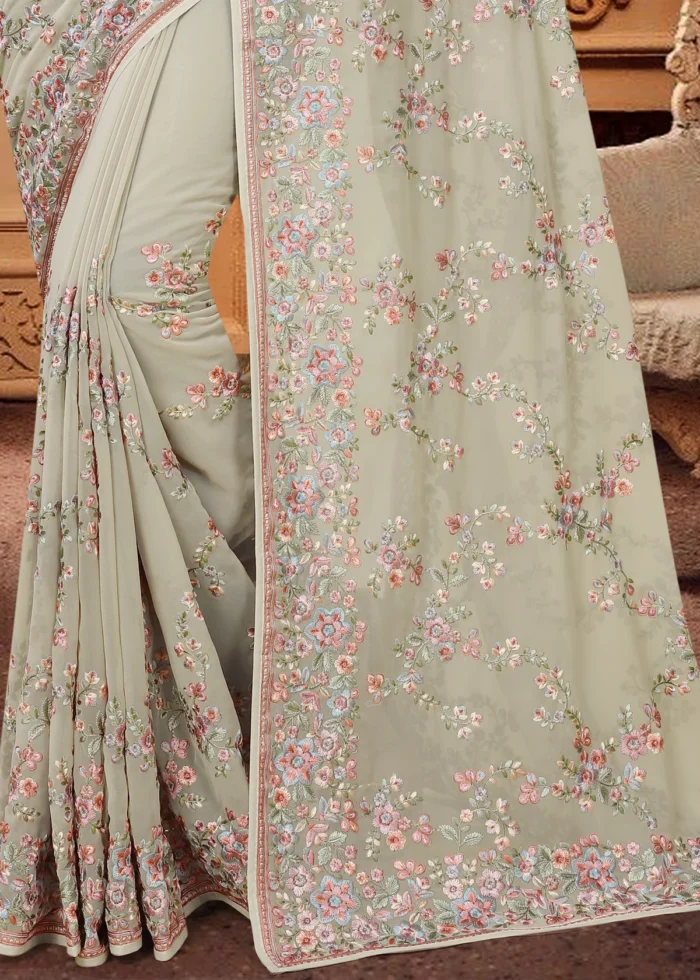 Pista Green Embroidered Saree