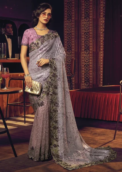 Purple Designer Saree with Heavy Work