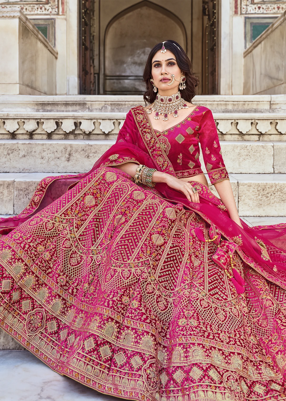 Rani Pink Velvet Lehenga