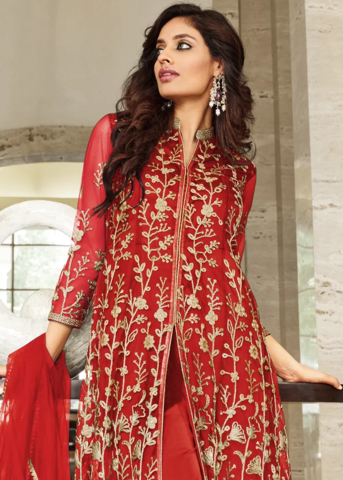 Red Heavy Embroidery Anarkali