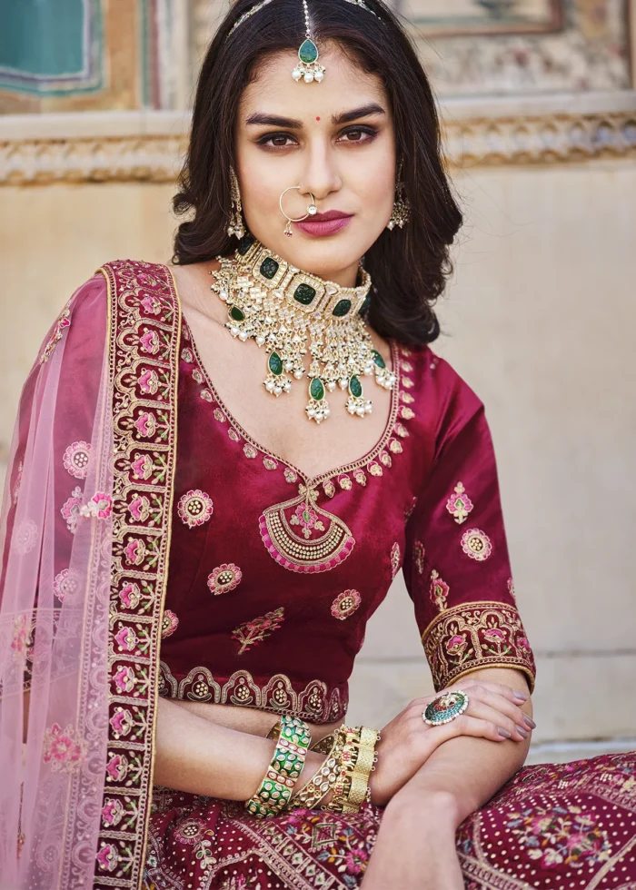 Ruby Pink Velvet Lehenga