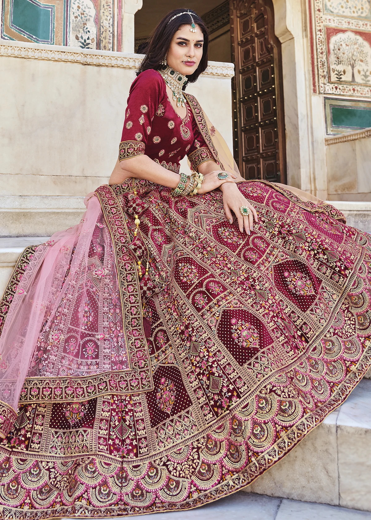 Ruby Pink Velvet Lehenga