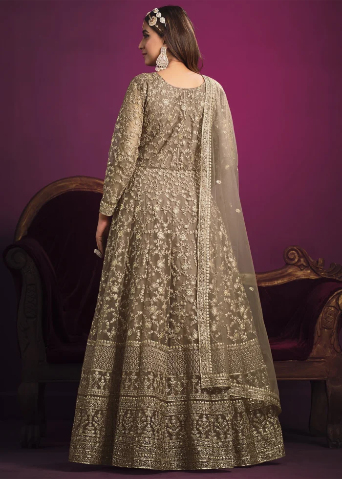 Safari Beige Heavy Embroidery Anarkali