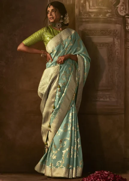 Sky Blue Banarasi Silk Saree