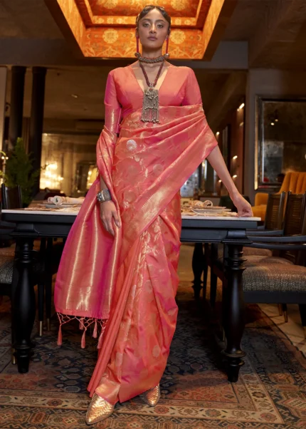 Salmon Pink Banarasi Saree