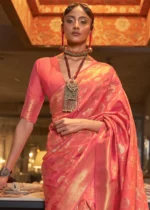 Salmon Pink Banarasi Saree