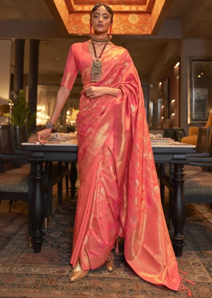 Salmon Pink Banarasi Saree