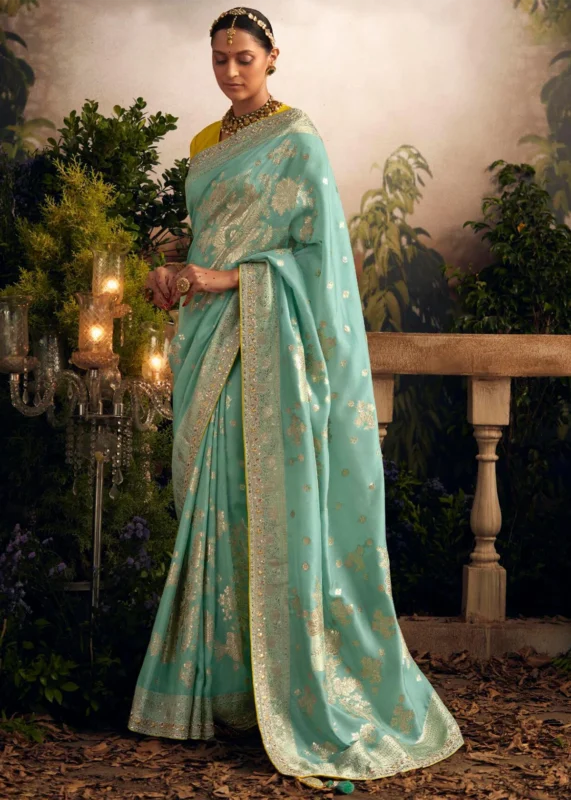 Sea Green Banarasi Dola Silk Saree