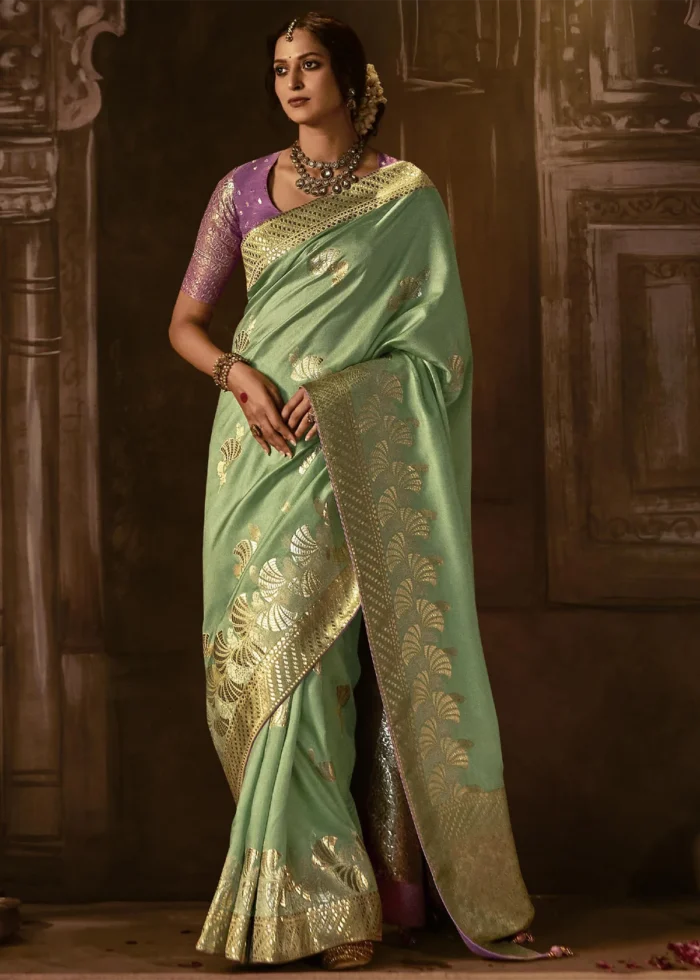 Sea Green Banarasi Silk Saree