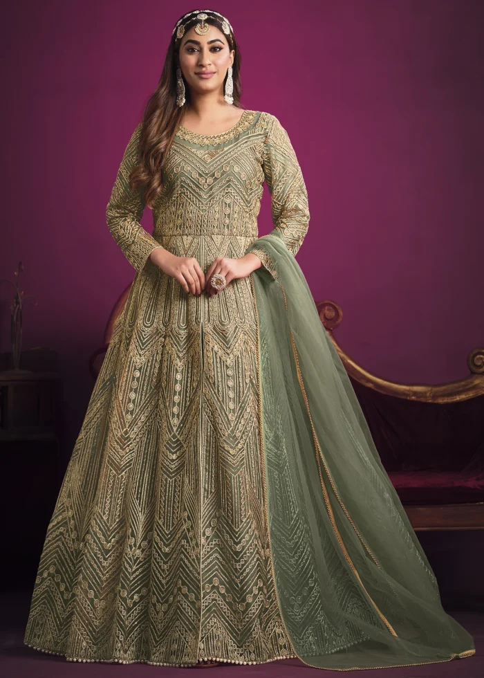 Sea Green Heavy Embroidery Anarkali