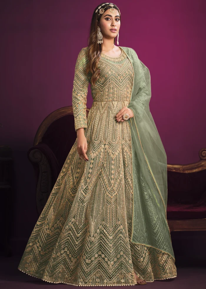 Sea Green Heavy Embroidery Anarkali