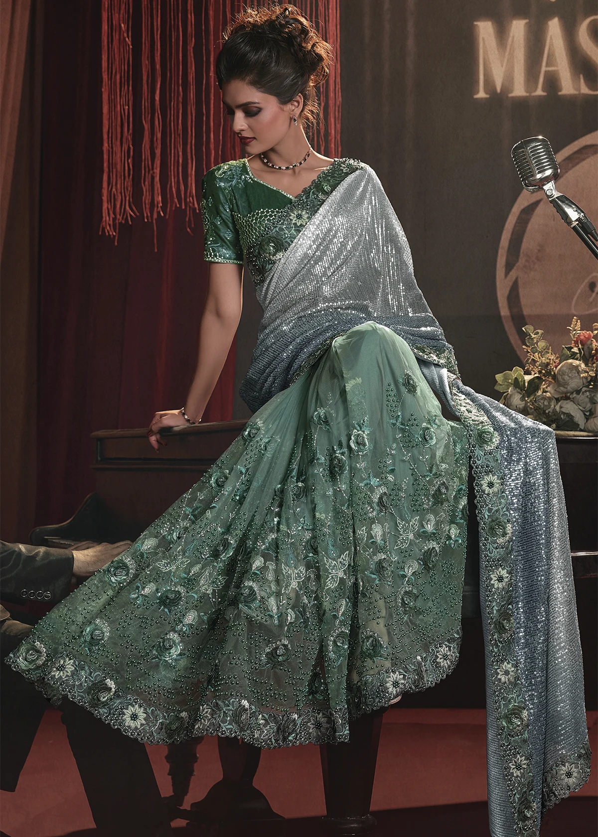 Green Embroidered Saree