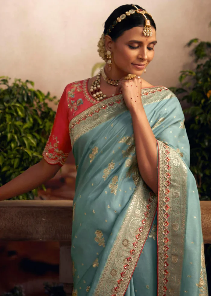 Sky Blue Banarasi Dola Silk Saree