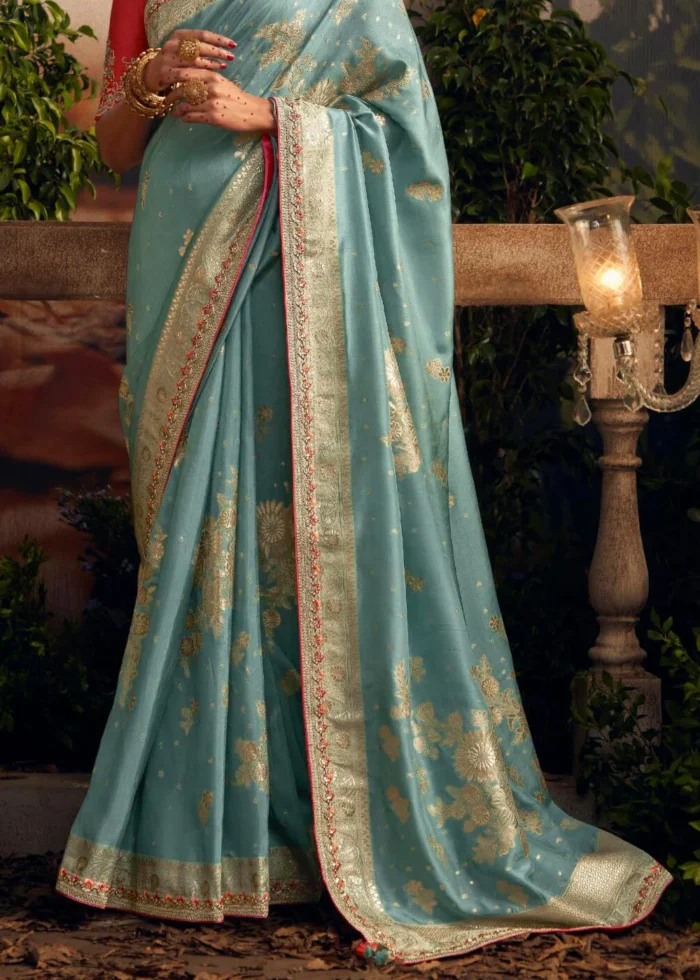 Sky Blue Banarasi Dola Silk Saree