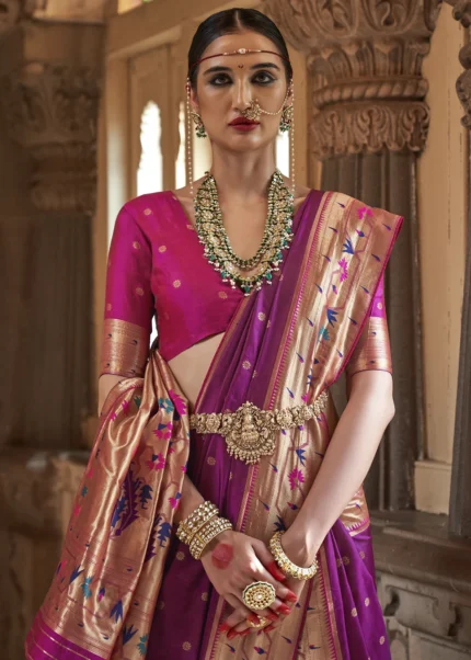 Sparkling Purple Paithani Silk Saree