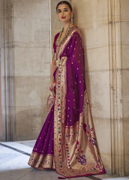 Sparkling Purple Paithani Silk Saree