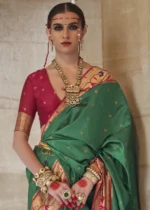 Spring Green Paithani Silk Saree