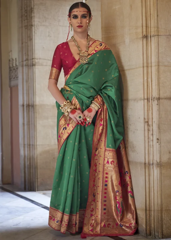 Spring Green Paithani Silk Saree