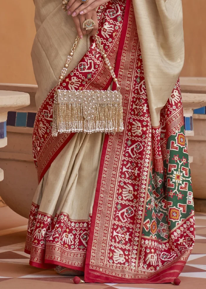 Tan Beige Patola Saree