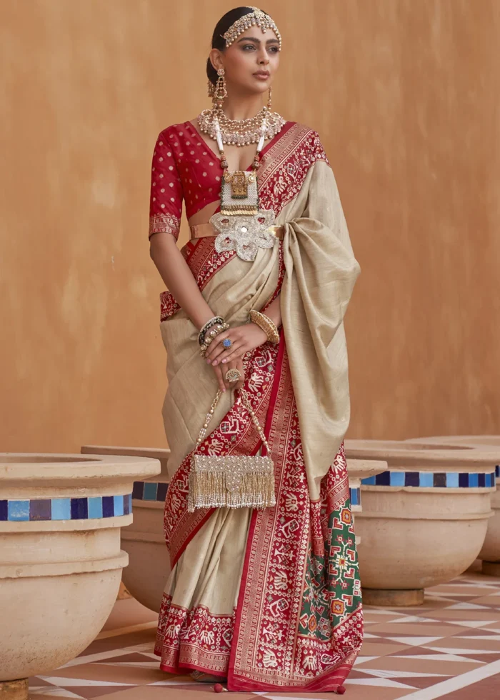 Tan Beige Patola Saree