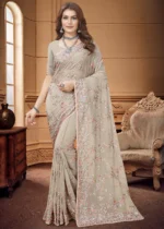 Dusty Beige Embroidered Saree