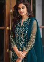 Teal Blue Heavy Embroidery Anarkali