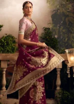 Wine Banarasi Dola Silk Saree