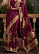 Wine Banarasi Dola Silk Saree