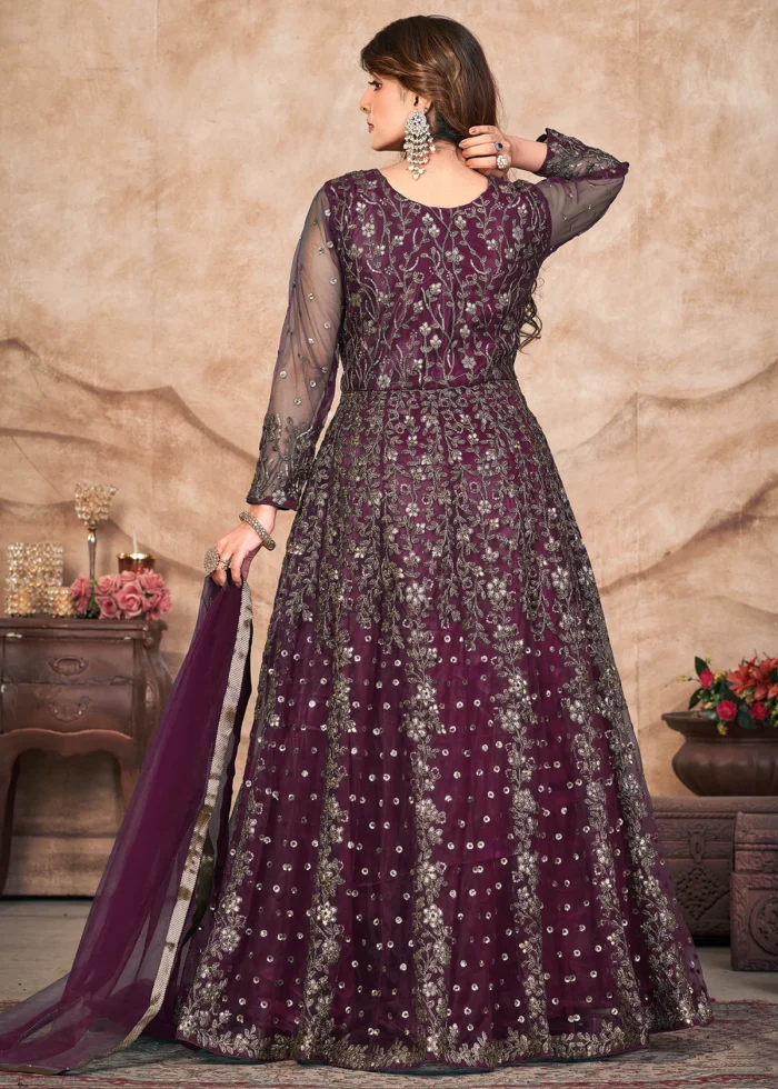 Wine Purple Heavy Embroidery Anarkali