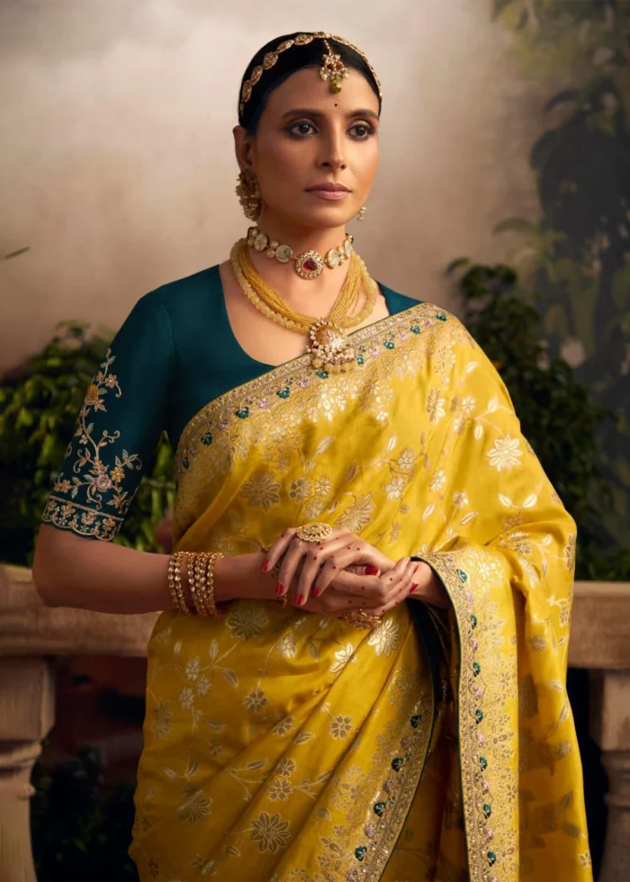 Yellow Banarasi Dola Silk Saree