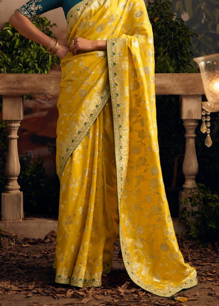 Yellow Banarasi Dola Silk Saree