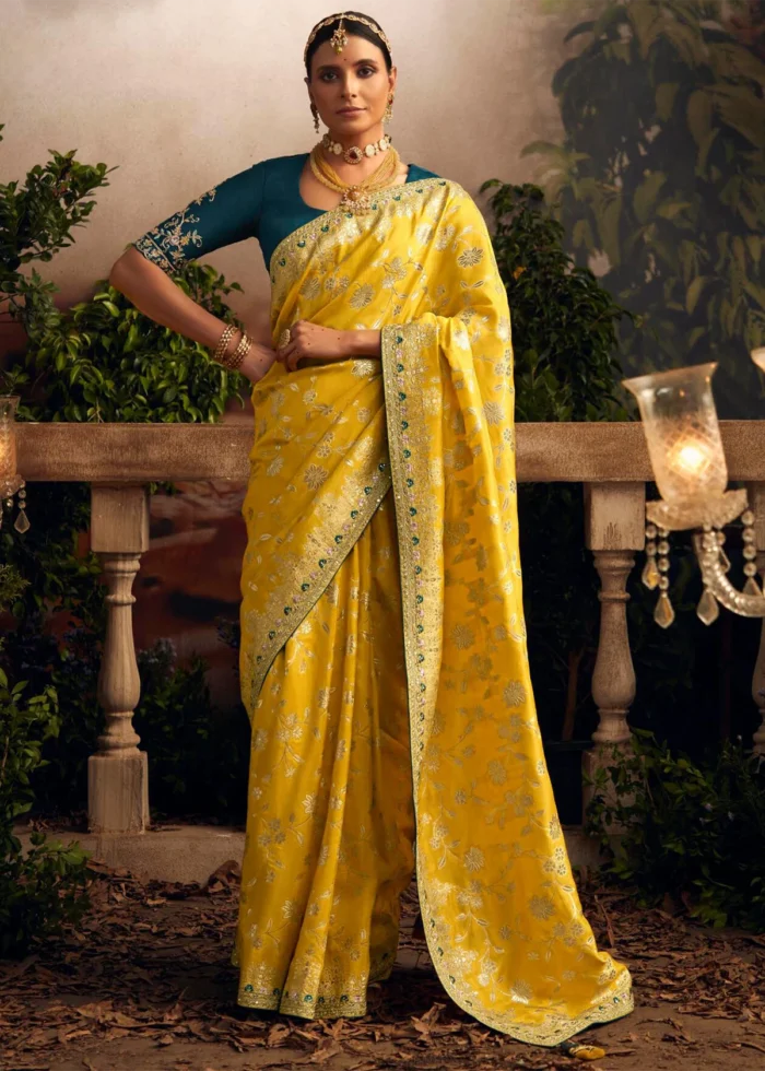 Yellow Banarasi Dola Silk Saree