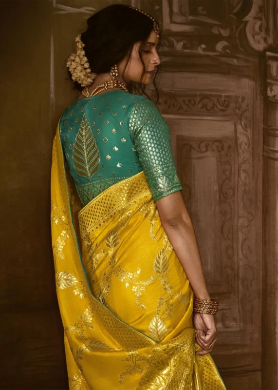 Yellow Banarasi Silk Saree