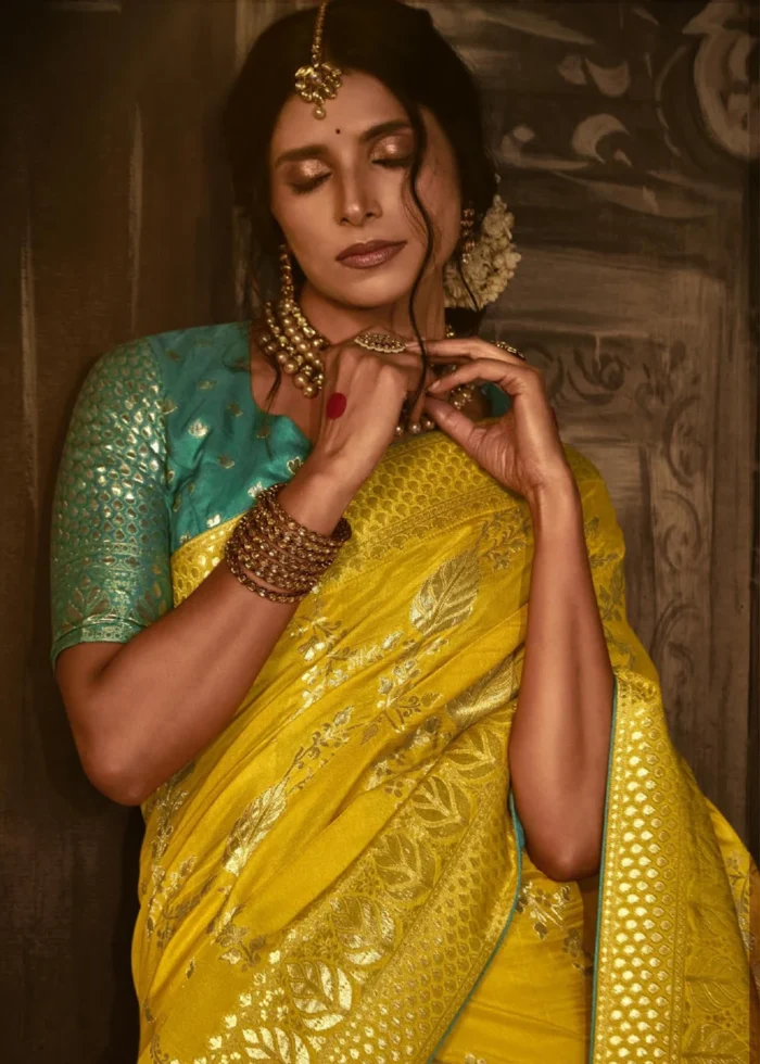 Yellow Banarasi Silk Saree