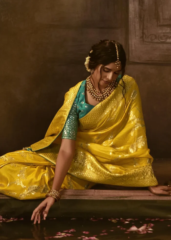 Yellow Banarasi Silk Saree