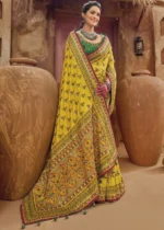 Yellow Embroidered Saree with Kacchi Work