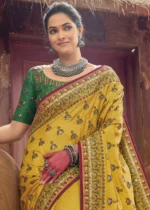 Yellow Embroidered Saree with Kacchi Work