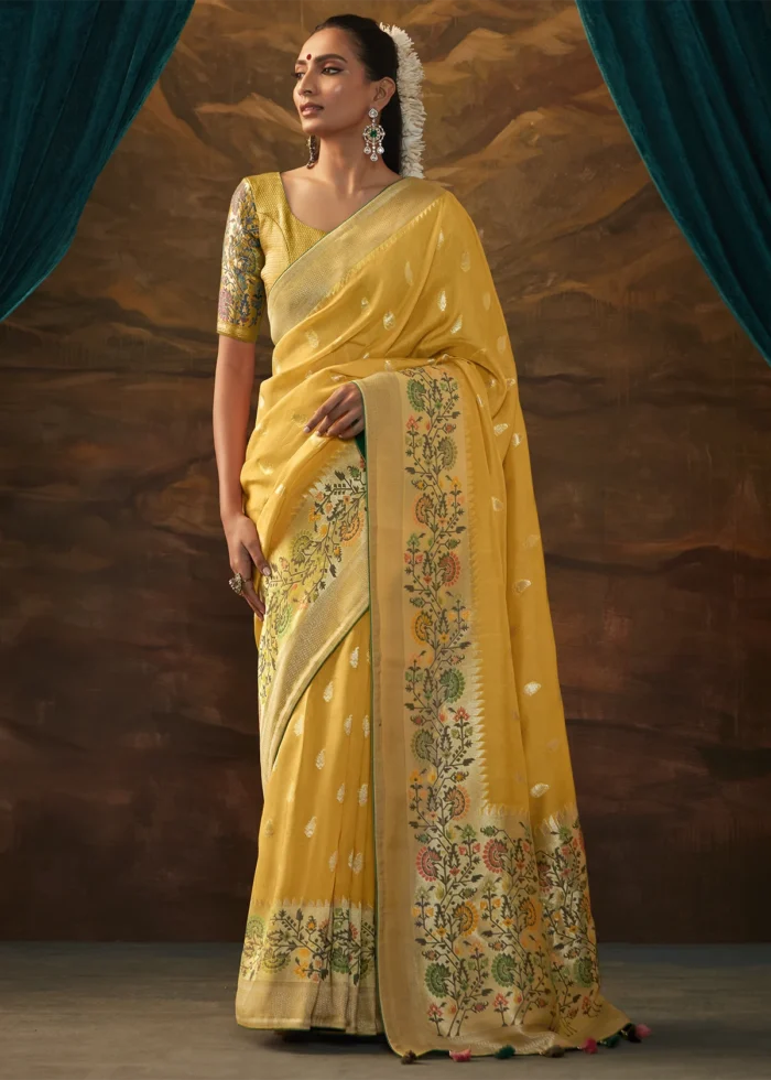 Yellow Paithani Silk Saree